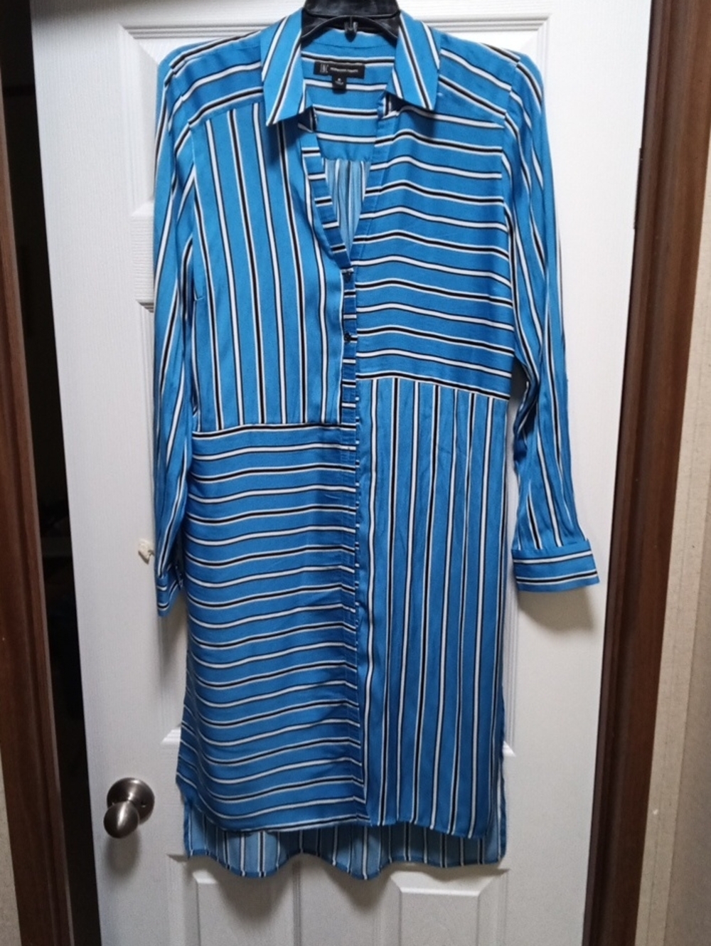 INC International Concepts Blue striped button-front tunic shirt Size M